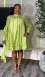 Summer Women's Plus Size Lace Patchwork Long Sleeve Midi Dress