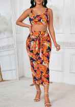 Women Summer Printed Crop Top and Skirt Two-Piece Set Women Summer Printed Crop Top and Skirt Two-Piece Set