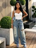 Women Washed Ripped Distressed Denim Pants