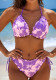 Women Halter Neck Tie-Up Sexy Floral Print Ruffle Edge Swimwear Two-Piece