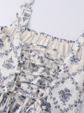 Women Print Summer Sexy Backless Lace-Up Strap Dress