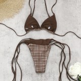 Women Faux Two-Piece Lace-Up Sexy Backless Bikini Two-Piece Swimwear