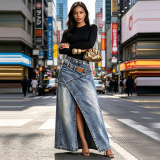 Women Summer Casual Slit Denim Skirt