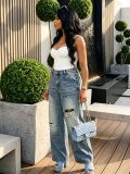 Women Washed Ripped Distressed Denim Pants
