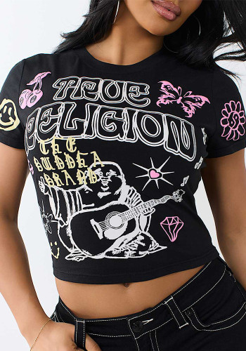Women Summer Short-Sleeve Printed T-Shirt Top