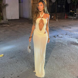 Women Sexy Hollow-Out Halter Neck Jumpsuit and Skirt Two-Piece Set