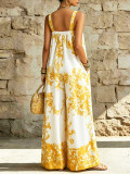 Women Holidays Printed Spaghetti Strap Wide-Leg Jumpsuit
