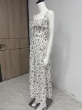 Women Print Summer Sexy Backless Lace-Up Strap Dress