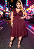 Plus Women V-neck pleated dress