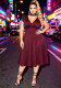 Plus Women V-neck pleated dress