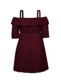 Plus Size Women Burgundy Off-Shoulder Ruffle Half-Sleeve Mini Dress