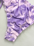 Women Halter Neck Tie-Up Sexy Floral Print Ruffle Edge Swimwear Two-Piece