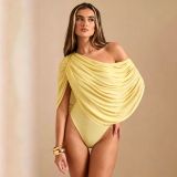 Women Sexy Pleated Slash Shoulder Jumpsuit