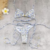 Women Bikini Lace-Up Sexy Backless Printed Two-Piece Swimwear