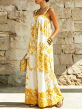 Women Holidays Printed Spaghetti Strap Wide-Leg Jumpsuit