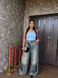 Women Graffiti Splatter Ripped Denim Pants