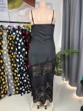 Plus Size Women Black Lace Patchwork Maxi Dress