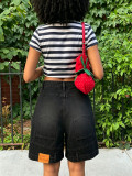 Women Reversible Distressed Washed Denim Shorts