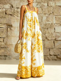 Women Holidays Printed Spaghetti Strap Wide-Leg Jumpsuit