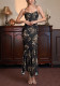 Women Summer Print Sexy Lace Patchwork Asymmetrical Maxi Strap Dress