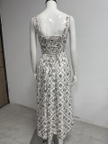 Women Print Summer Sexy Backless Lace-Up Strap Dress