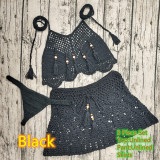 Women Crochet Bikini Tassel Top Beach Skirt Swimwear Set