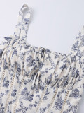 Women Print Summer Sexy Backless Lace-Up Strap Dress