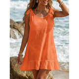 Women Bikini Cover-Up Ruffle Lace-Up Bow Beach Skirt
