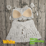 Women Crochet Bikini Tassel Top Beach Skirt Swimwear Set