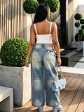 Women Washed Ripped Distressed Denim Pants