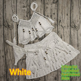 Women Crochet Bikini Tassel Top Beach Skirt Swimwear Set