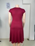 Plus Women V-neck pleated dress