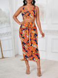 Women Summer Printed Crop Top and Skirt Two-Piece Set