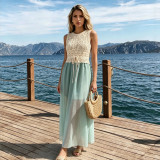 Women Hollow-Out Crochet Patchwork Chiffon Beach Dress