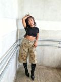 Women Washed Dirty Denim Capri Pants