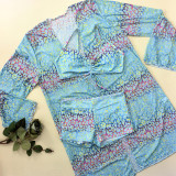 Women Sexy Long-Sleeved Mesh Cover-Up Swimwear Three-Piece