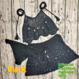 Women Crochet Bikini Tassel Top Beach Skirt Swimwear Set