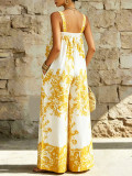 Women Holidays Printed Spaghetti Strap Wide-Leg Jumpsuit