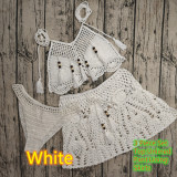 Women Crochet Bikini Tassel Top Beach Skirt Swimwear Set