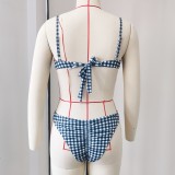 Women Striped Plaid Print Sexy Skirt Swimwear Two-Piece Swimwear