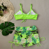 Women Tropical Leaf Print Fluorescent Square Leg Swimwear