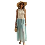 Women Hollow-Out Crochet Patchwork Chiffon Beach Dress