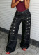 Women Metal Rivet Stitched Five-Pocket Denim Pants