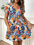 Women Short-Sleeve V-Neck Summer Printed Dress