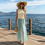 Women Hollow-Out Crochet Patchwork Chiffon Beach Dress