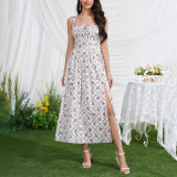 Women Print Summer Sexy Backless Lace-Up Strap Dress