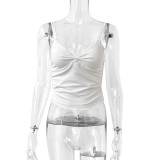 Women Summer Sexy Backless Vest with Pleated Cropped Top