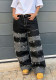 Women Deconstructed Black and Gray Patchwork Frayed Denim Pants