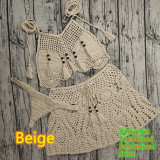 Women Crochet Bikini Tassel Top Beach Skirt Swimwear Set