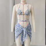 Women Bikini Lace-Up Sexy Backless Printed Two-Piece Swimwear